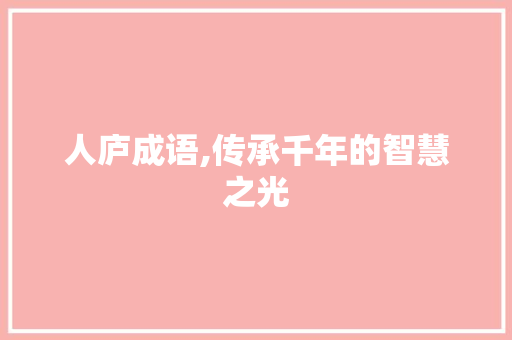 人庐成语,传承千年的智慧之光