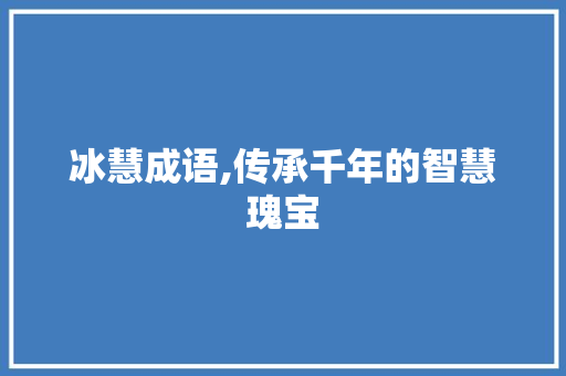 冰慧成语,传承千年的智慧瑰宝