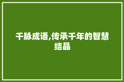 千脉成语,传承千年的智慧结晶