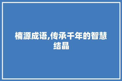 楠源成语,传承千年的智慧结晶