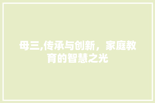 母三,传承与创新，家庭教育的智慧之光