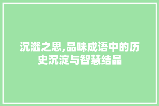 沉瀣之思,品味成语中的历史沉淀与智慧结晶