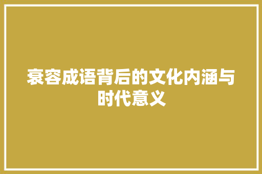 衰容成语背后的文化内涵与时代意义