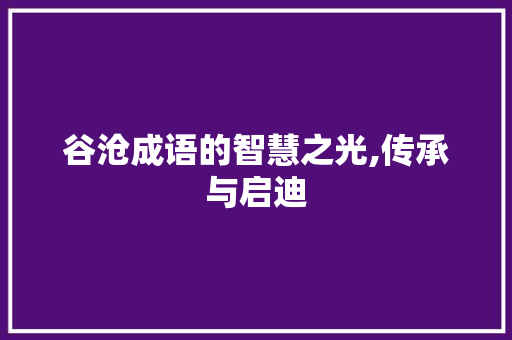 谷沧成语的智慧之光,传承与启迪