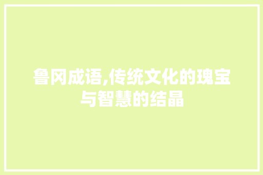 鲁冈成语,传统文化的瑰宝与智慧的结晶