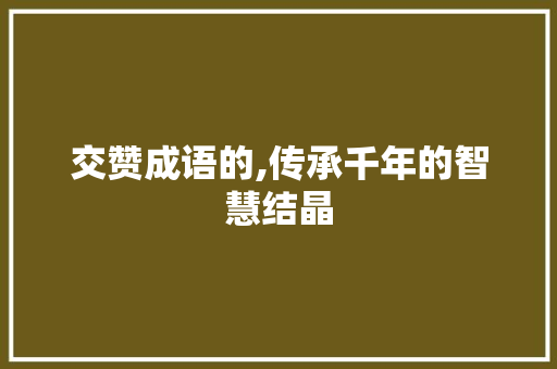 交赞成语的,传承千年的智慧结晶 诗词佳句