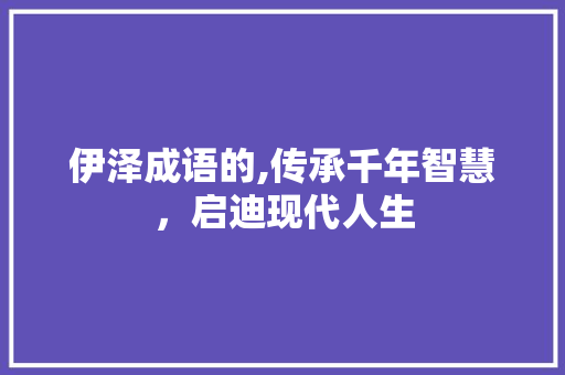 伊泽成语的,传承千年智慧，启迪现代人生