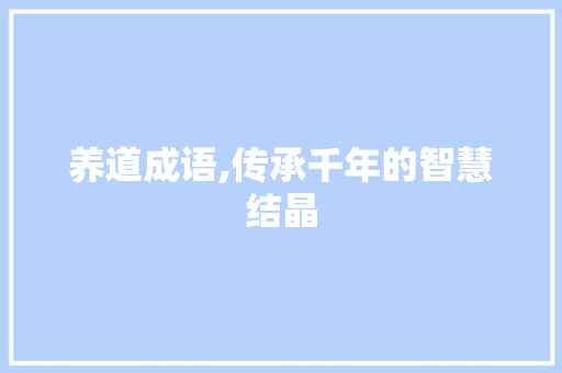 养道成语,传承千年的智慧结晶