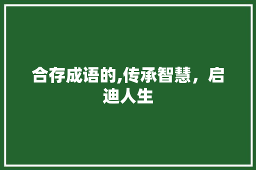 合存成语的,传承智慧，启迪人生 诗词佳句