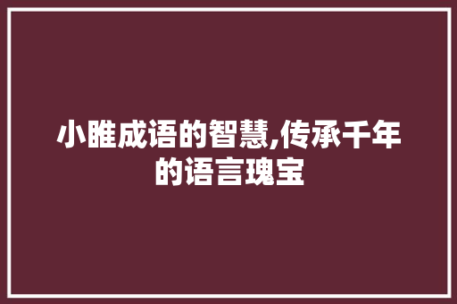 小睢成语的智慧,传承千年的语言瑰宝
