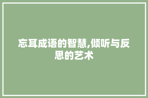 忘耳成语的智慧,倾听与反思的艺术