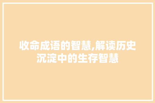 收命成语的智慧,解读历史沉淀中的生存智慧