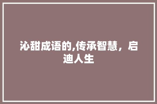 沁甜成语的,传承智慧，启迪人生