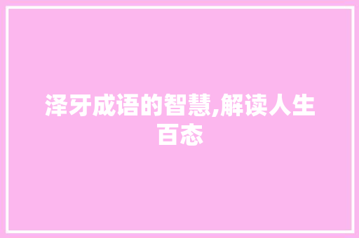 泽牙成语的智慧,解读人生百态