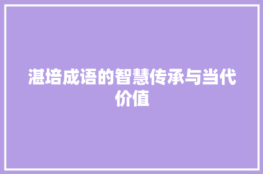 湛培成语的智慧传承与当代价值