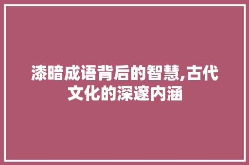 漆暗成语背后的智慧,古代文化的深邃内涵 近义词汇