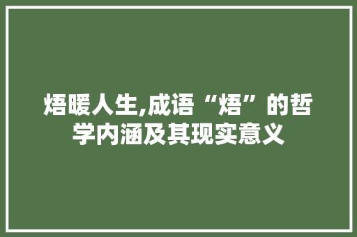 焐暖人生,成语“焐”的哲学内涵及其现实意义