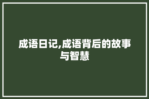 成语日记,成语背后的故事与智慧