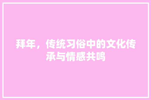 拜年，传统习俗中的文化传承与情感共鸣