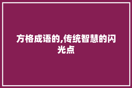 方格成语的,传统智慧的闪光点