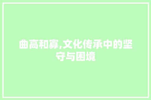 曲高和寡,文化传承中的坚守与困境