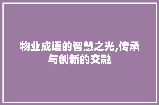 物业成语的智慧之光,传承与创新的交融