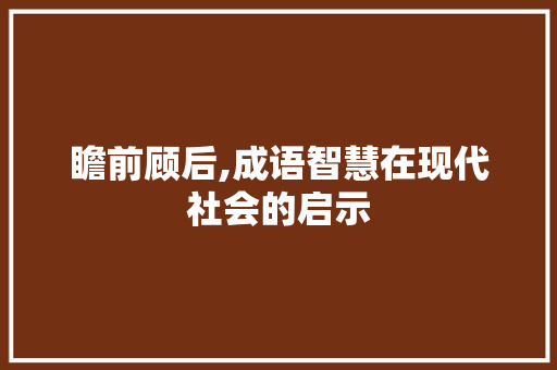 瞻前顾后,成语智慧在现代社会的启示