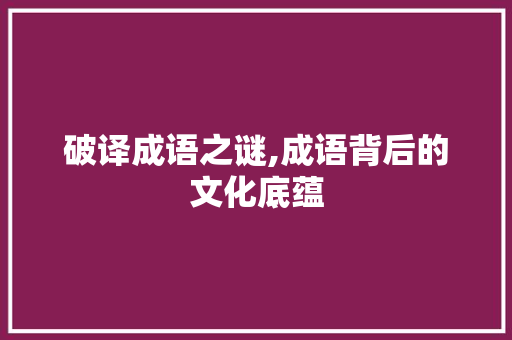 破译成语之谜,成语背后的文化底蕴