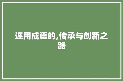 连用成语的,传承与创新之路