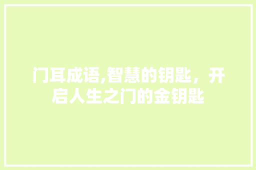 门耳成语,智慧的钥匙，开启人生之门的金钥匙
