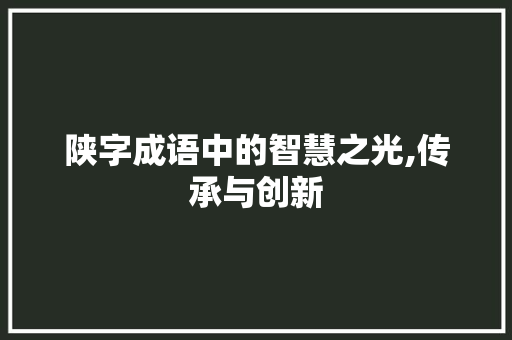 陕字成语中的智慧之光,传承与创新