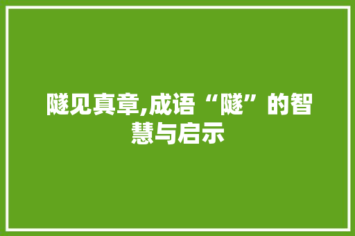 隧见真章,成语“隧”的智慧与启示