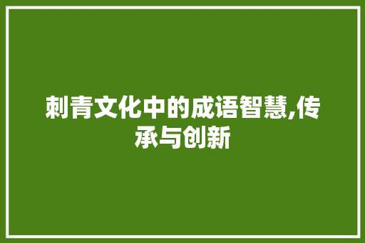 刺青文化中的成语智慧,传承与创新