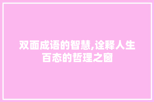 双面成语的智慧,诠释人生百态的哲理之窗