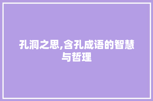 孔洞之思,含孔成语的智慧与哲理