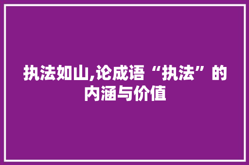 执法如山,论成语“执法”的内涵与价值
