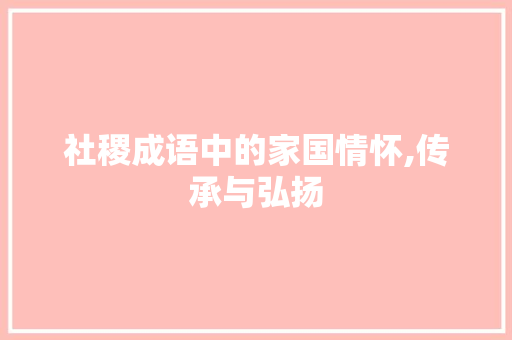 社稷成语中的家国情怀,传承与弘扬
