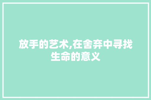 放手的艺术,在舍弃中寻找生命的意义