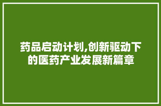 药品启动计划,创新驱动下的医药产业发展新篇章