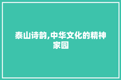 泰山诗韵,中华文化的精神家园