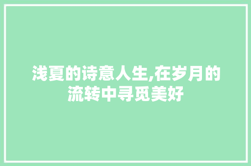 浅夏的诗意人生,在岁月的流转中寻觅美好