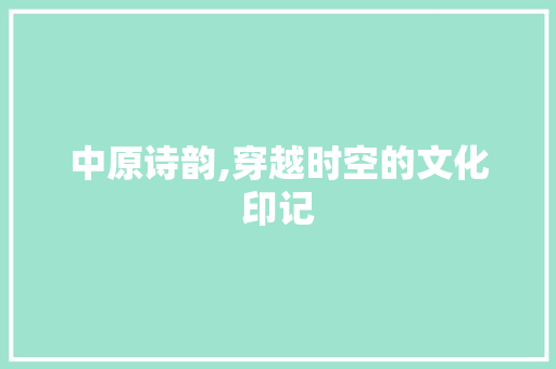 中原诗韵,穿越时空的文化印记