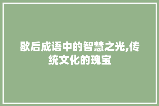 歇后成语中的智慧之光,传统文化的瑰宝