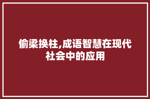 偷梁换柱,成语智慧在现代社会中的应用 反义词汇