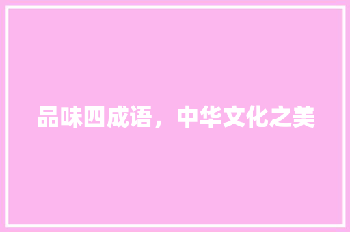 品味四成语，中华文化之美