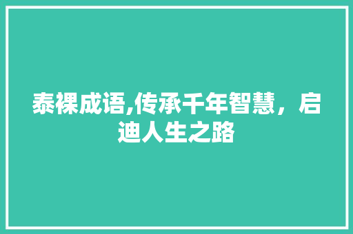 泰裸成语,传承千年智慧，启迪人生之路