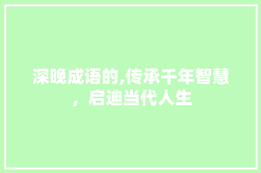 深晚成语的,传承千年智慧，启迪当代人生