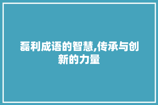 磊利成语的智慧,传承与创新的力量 古代典籍