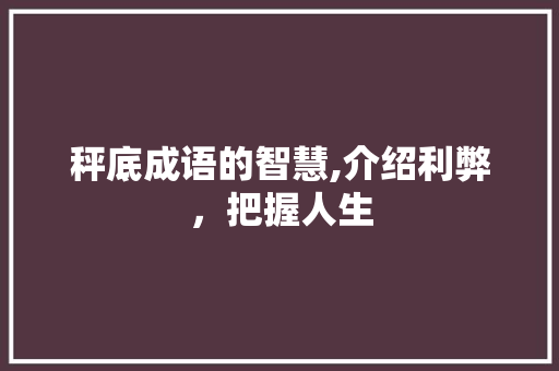 秤底成语的智慧,介绍利弊，把握人生