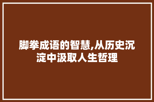 脚拳成语的智慧,从历史沉淀中汲取人生哲理